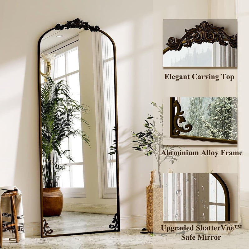 Easy4Home 21"x66" Vintage Arched Full Length Mirror Decorative Floor Mirror for Dressing,Antique Bronze