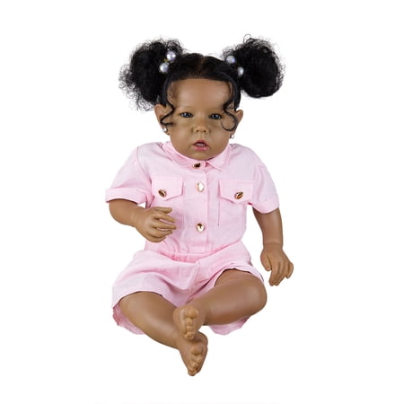 Takanini 20" Reborn Baby Doll Soft Body with Silicone Limbs Realistic Black Skin Birthday Gift Sets for Toddlers