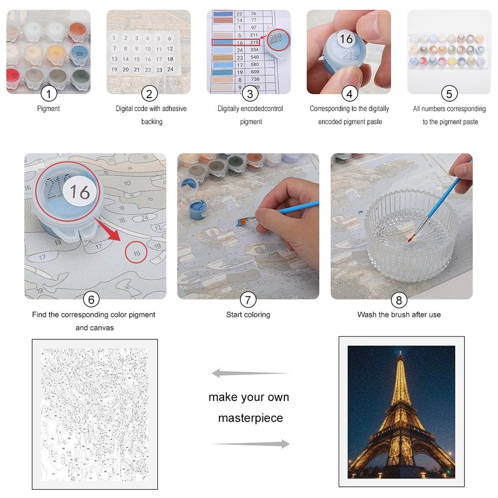 Paint by Numbers Kit for Adults, Eiffel Tower Night Sky Paint by Numbers, Easy Paint by Numbers Kit for Adults Beginner, DIY Adult Paint by Number Kits on Canvas, Home Decor