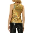 thumbnail image 4 of MODA NOVA Juniors Metallic Crew Neck Sleeveless Cam Tank Top Light Gold XS, 4 of 6