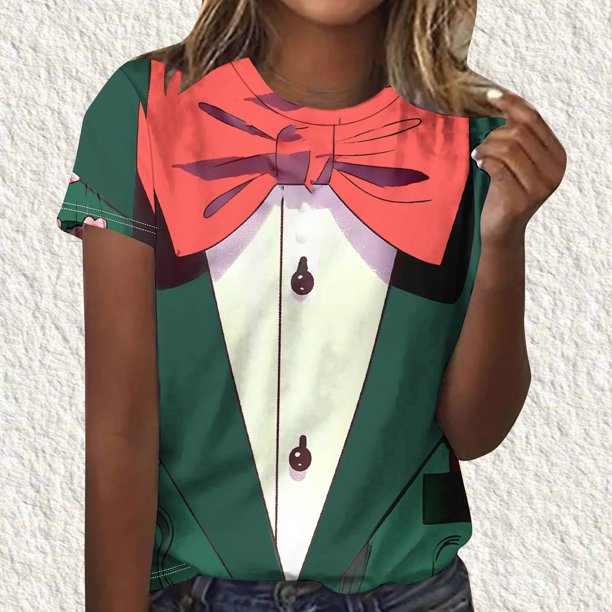 Puntoco Liquidación de camisetas cortas para mujer, nueva camiseta estampada informal de moda para mujer, camiseta de manga corta con cuello redondo