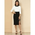 thumbnail image 3 of Allegra K Blusa con cuello en contraste de mangas 3/4 para mujer Blanco S, 3 of 6