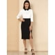 thumbnail image 3 of Allegra K Blusa con cuello en contraste de mangas 3/4 para mujer Blanco S, 3 of 6