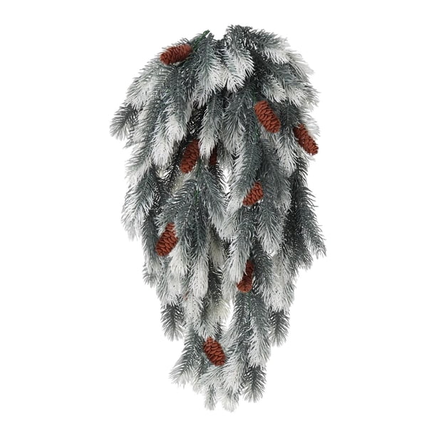 Planta colgante artificial, forma de lágrima, decoración navideña, corona de invierno para fiesta temática, jardín, fiesta de inauguración de la casa. Blanco con conos