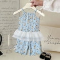 thumbnail image 3 of Stamzod Girls 2 Piece Outfits Summer Clothes Lace Ribbed Floral Cami Top + Shorts Set Casual Girls Short Sets Light Blue 2 Years, 3 of 6