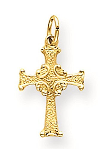 22mm x 16mm Million Charms 14k Yellow Gold Religious CZ Cross Charm Pendant with 18 Rolo Chain
