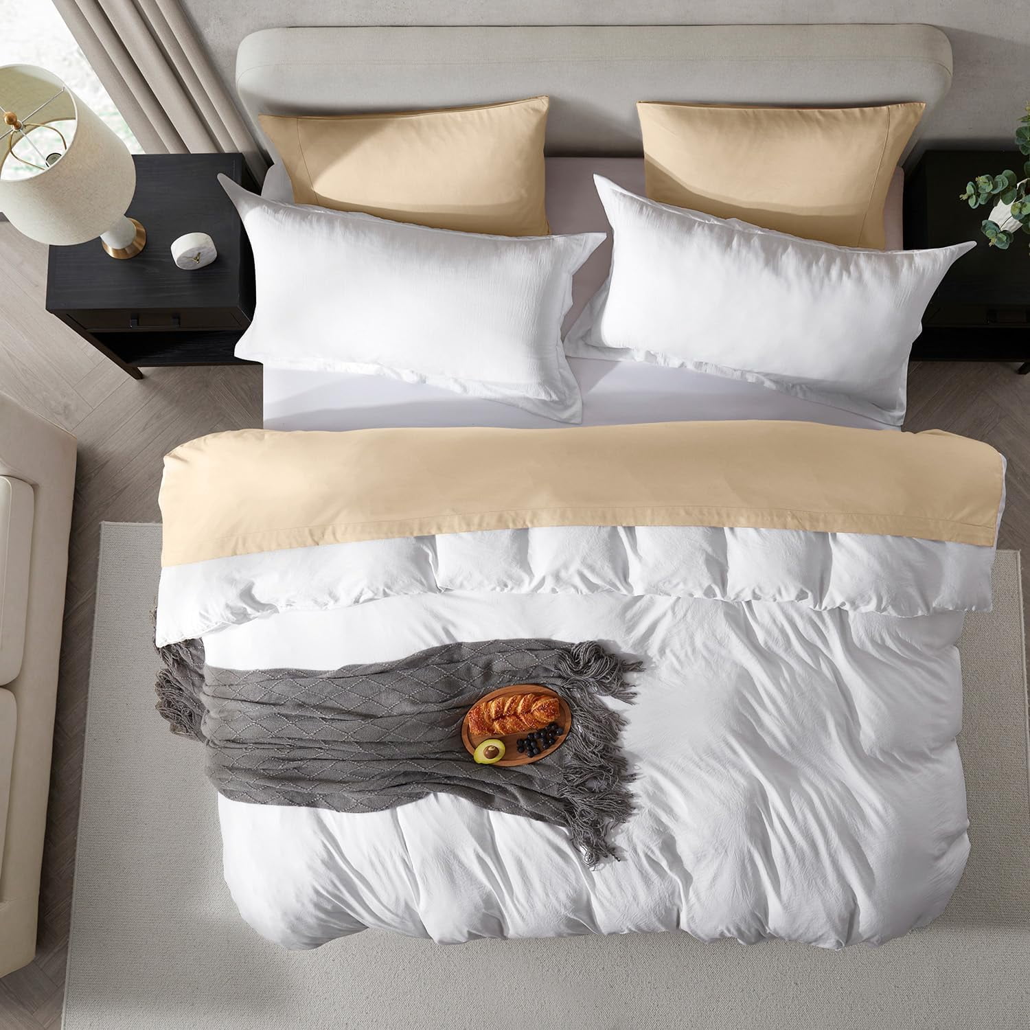 LammaLoe Duvet Cover King Size, Soft Prewashed 3-Piece Duvet Cover Bedding Set with Pillow Shams, White