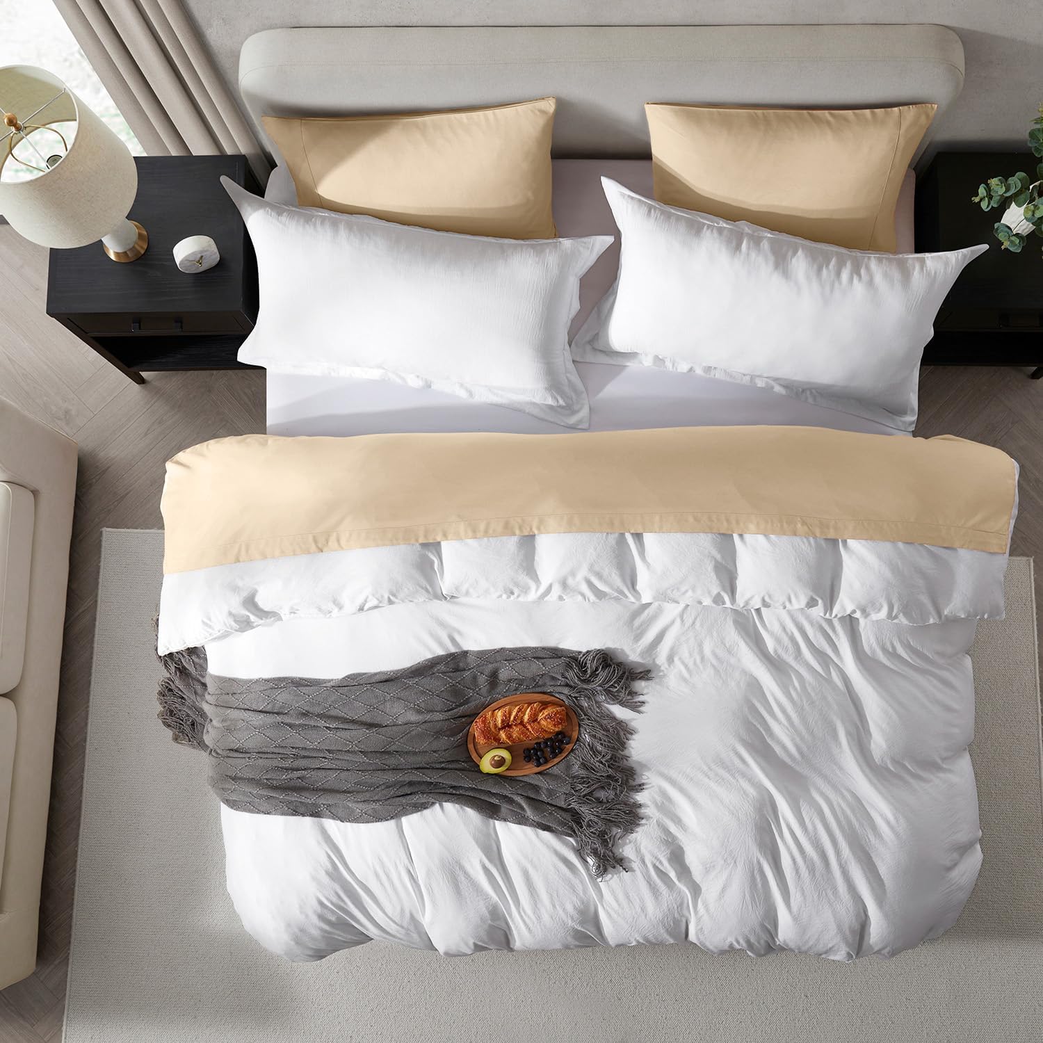 LAMMALOE Queen Duvet Cover Set 3-Piece White photo 5