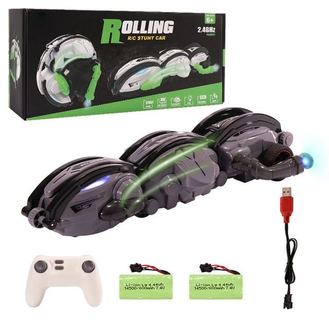 Remote Control Car RC Cars, RC Stunt Snake Car, 360° Roll Rotation Car Toys with LED Lights for Kids Ages 6+, Grey