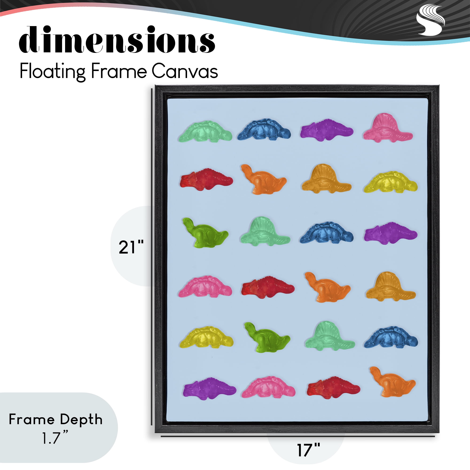 Stupell Industries Colorful Dinosaur Gummies Black Framed Floater Canvas Wall Art, design by LISH Creative