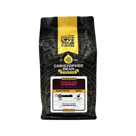 Christopher Bean Coffee – Chocolate Raspberry Flavored Coffee, (Regular Whole Bean) 100% Arabica, No Sugar, No Fats, Made with Non-GMO Flavorings, 12-Ounce Bag of Regular Whole Bean coffee.