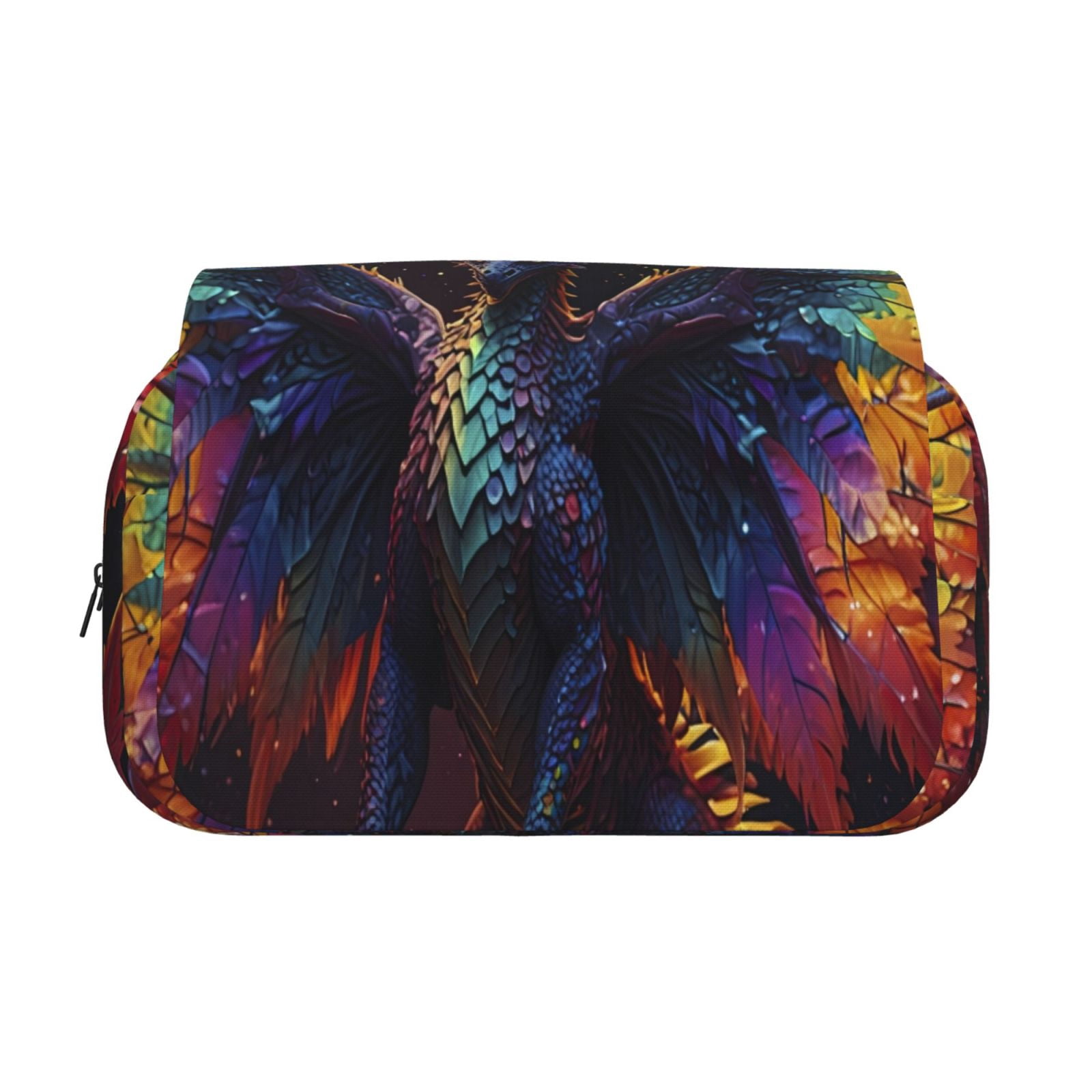 Rateoe Rainbow Wings Majestic Dragon Pattern Double Clamshell Pen Case, Storage Organizer with Two Zipper Compartments– Holds Up to 50 Pencils & Pens