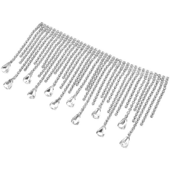 HEATSHAKING 1Pcs Rhinestone Tassel Chain Fringe Trim for Clothes Hats Bags Belts Silver Metal Decorative Diy Craft