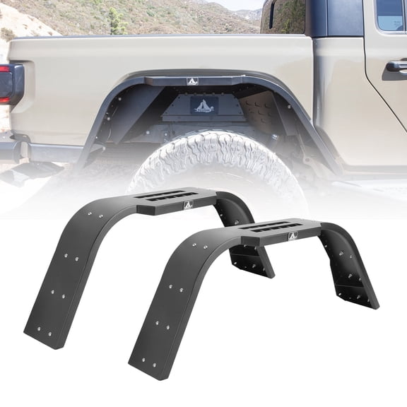 WOLFSTORM Rear Fender Flares for 2019-2026 Jeep Gladiator JT Black Powder Coated Steel 2PC