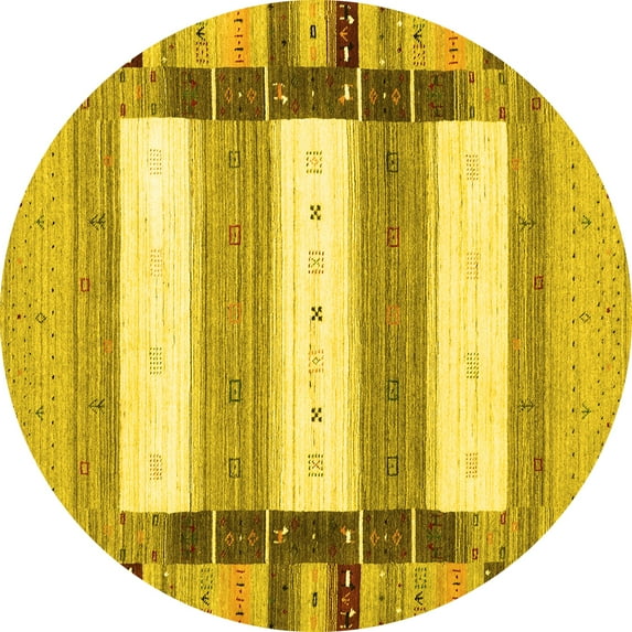 Ahgly Company Indoor Round Abstract Yellow Contemporary Area Rugs, 5' Round