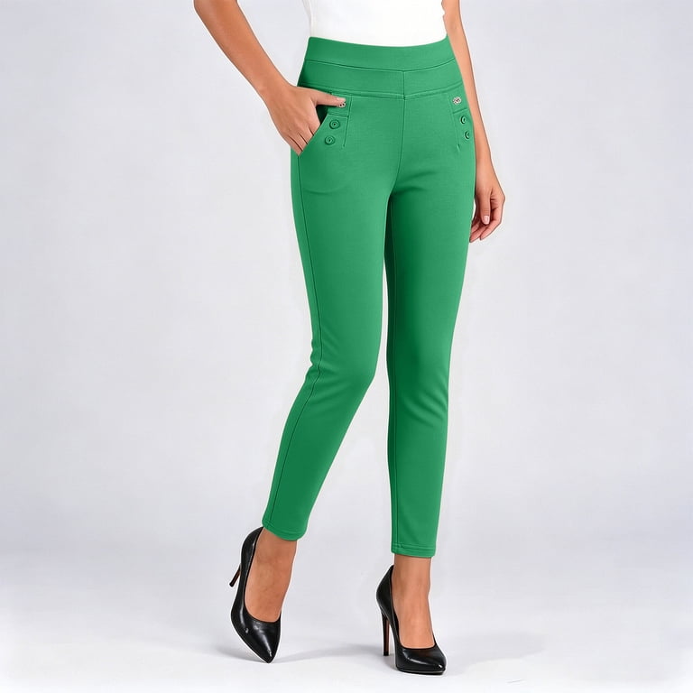 plus size green dress pants Oiangi Womens Straight Leg High Waist Stretchy Slacks Casual Business Pockets Trousers for Work White XL details:Fringe