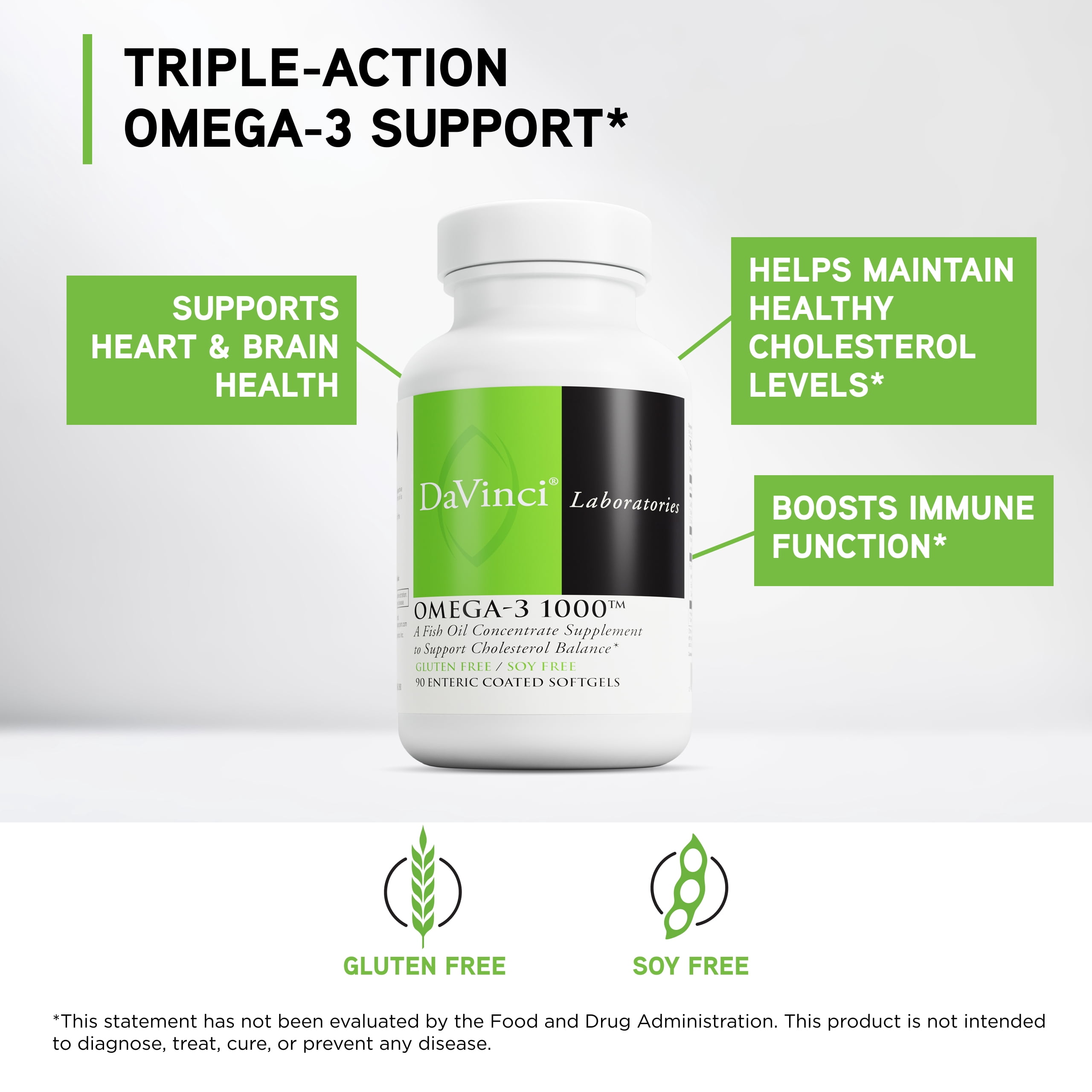 DaVinci Labs Omega-3 1000 - Support Heart Health - 90 Enteric Coated Softgels