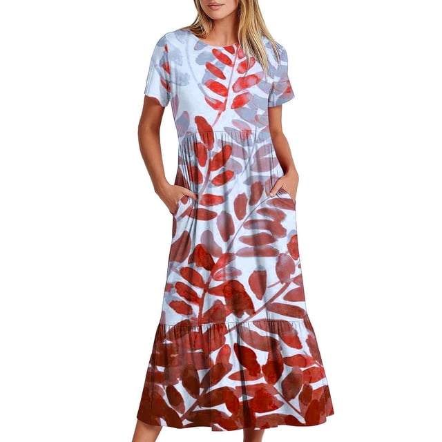 Dresses for Women Womens Round Neck Short Sleeve Printed Dress