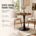 thumbnail image 3 of Miniyam 23.6” Round Dining Table, Small Pedestal Tulip Style Table for 2–4 People, Wooden Top with Metal Base, Dark Walnut, 3 of 7