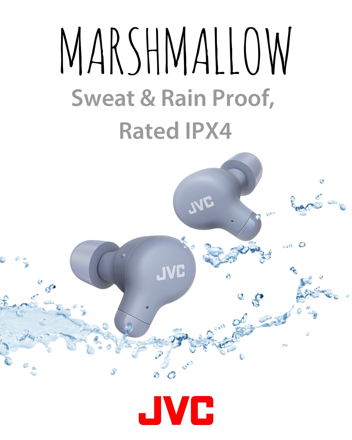 JVC Marshmallow True Wireless Earbuds HAA18TA with Memory Foam Earpieces, Blue