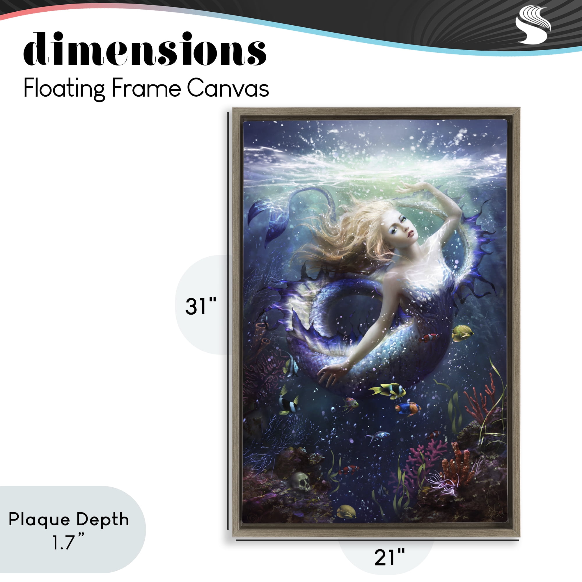 Stupell Industries Deep Sea Mermaid Brown Framed Floater Canvas Wall Art, design by Melanie Delon