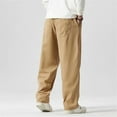 thumbnail image 4 of LUOBANIU Men's Straight-fit Stretch Cargo Pant with Pockets Baggy Cargo Casual Pants Loose Fit Elastic Waist Cotton Twill Cargo Pants 027 Khaki 30, 4 of 5