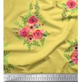 thumbnail image 1 of Soimoi Yellow Heavy Satin Fabric Flower Floral Decor Fabric Printed 1 Yard 56 Inch Wide, 1 of 3