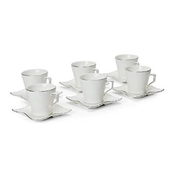12-pc White Espresso Set, Crinkle Skin Pattern with Silver Line Edge, 3 Oz. Bone China Cups with 4