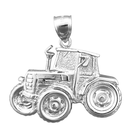 Rhodium Plated 925 Sterling Silver Construction Tractor Pendant