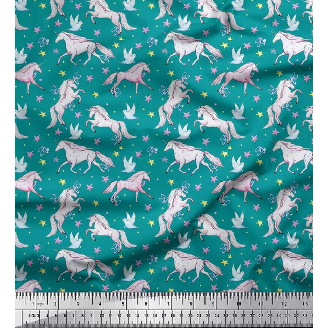 Soimoi Moss Georgette Fabric Dot,Star & Unicorn Animal Print Fabric by the Yard 42 Inch Wide