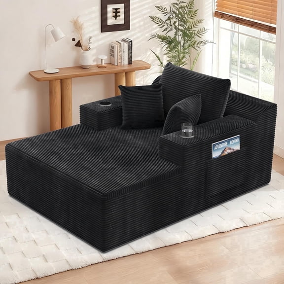 3-in-1 Convertible Floor Sofa Bed, Black Linen Fabric Folding Couch with Cup Holders & Side Pockets for Living Room, Bedroom, Apartment