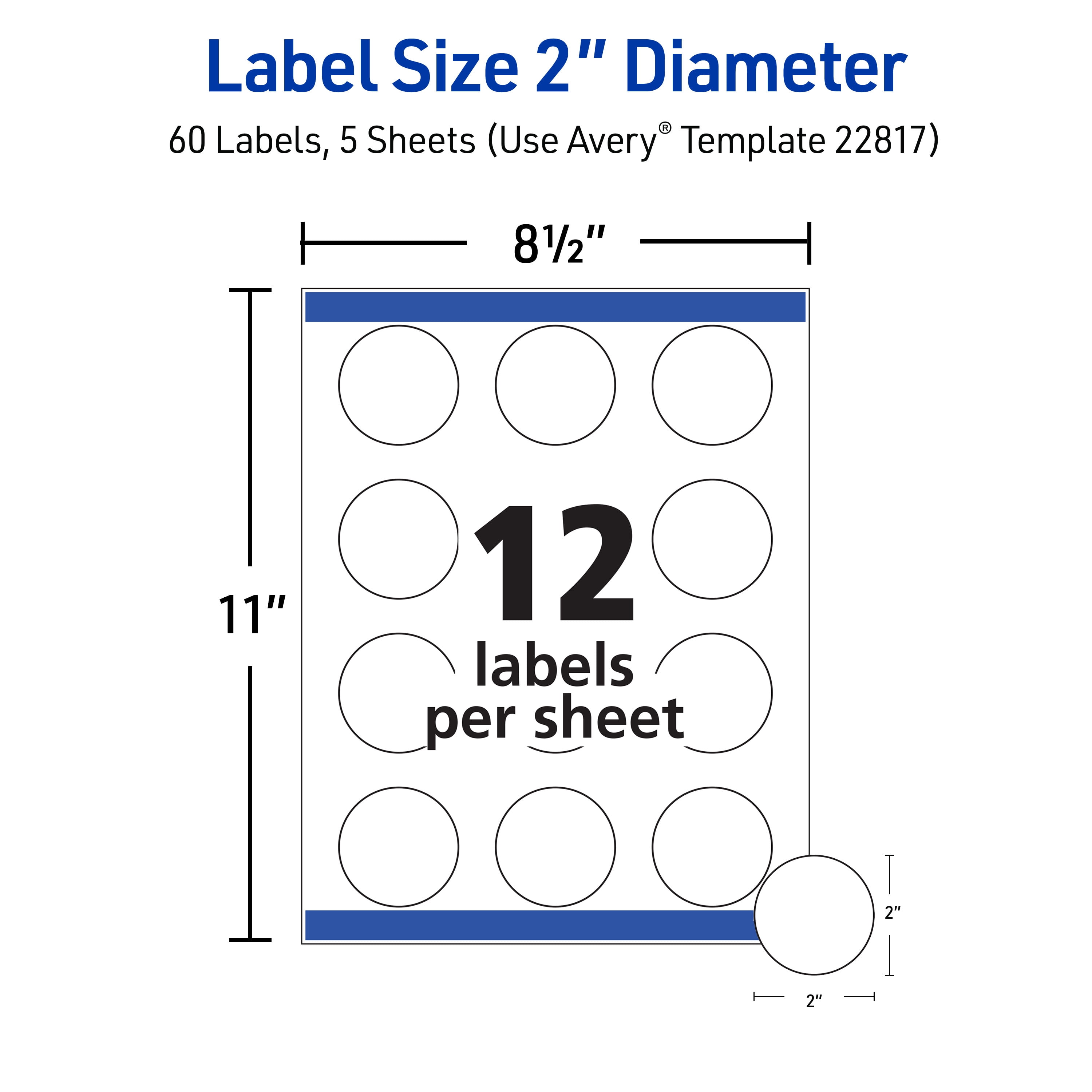Avery Round Labels, 2" Diameter, Glossy White, 60ct (22817)