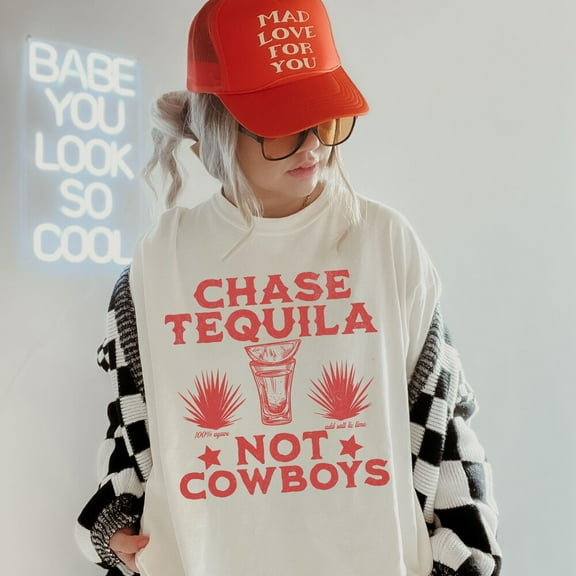DOPASHIRT Chase Tequila Not Cowboys Graphic Tee, Trendy Cowgirl Shirt, Western Apparel, Nashville Girls Trip Group Shirts, Retro Midwest Clothing Unisex S-5XL Hot Trending Shirt