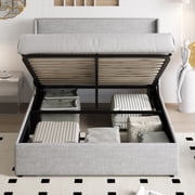 Einfach Queen Size Lift up Platform Storage Bed Frame with Fabric Upholstered Wingback Panel Headboard, Light Gray