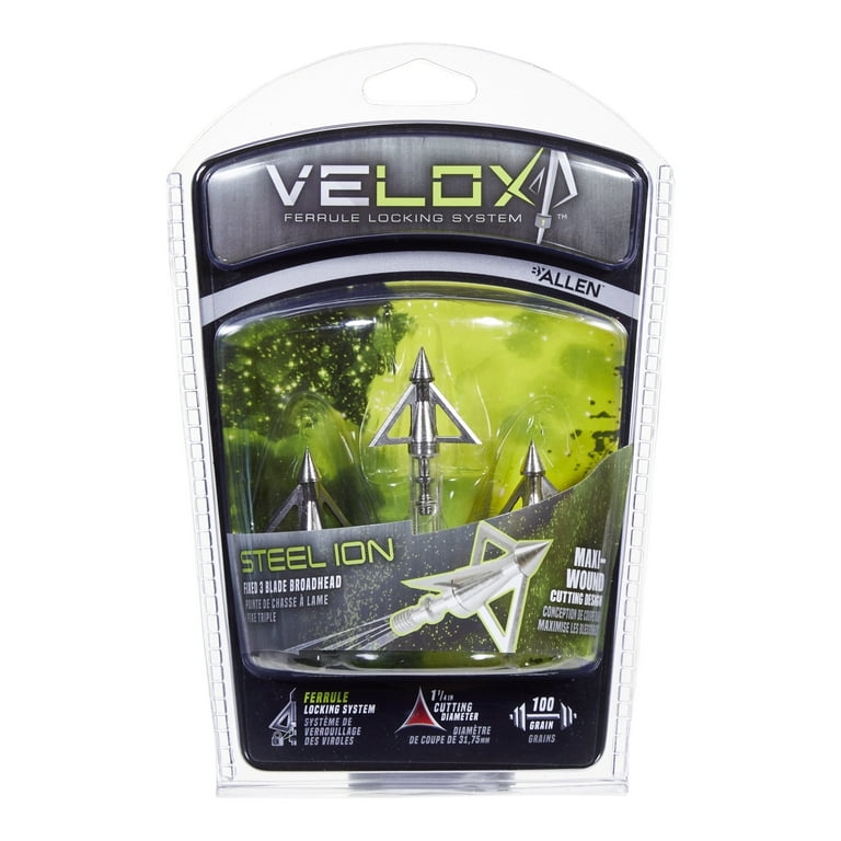 Velox Steel Ion Three Blade Broadhead By Allen 100 Grain, 3 Velox Steel Ion Three Blade Broadhead By Allen 100 Grain, 3