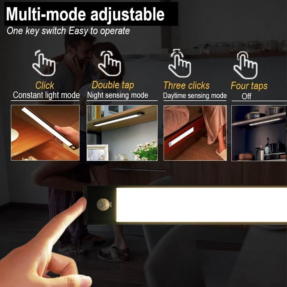 2 Pack Motion Sensor Under Cabinet Lights Indoor 20 Inch Rechargeable Under Cabinet Lighting Lights for Kitchen, Battery Powered 100 LED Stair Wall Closet Light Wireless Indoor - Black