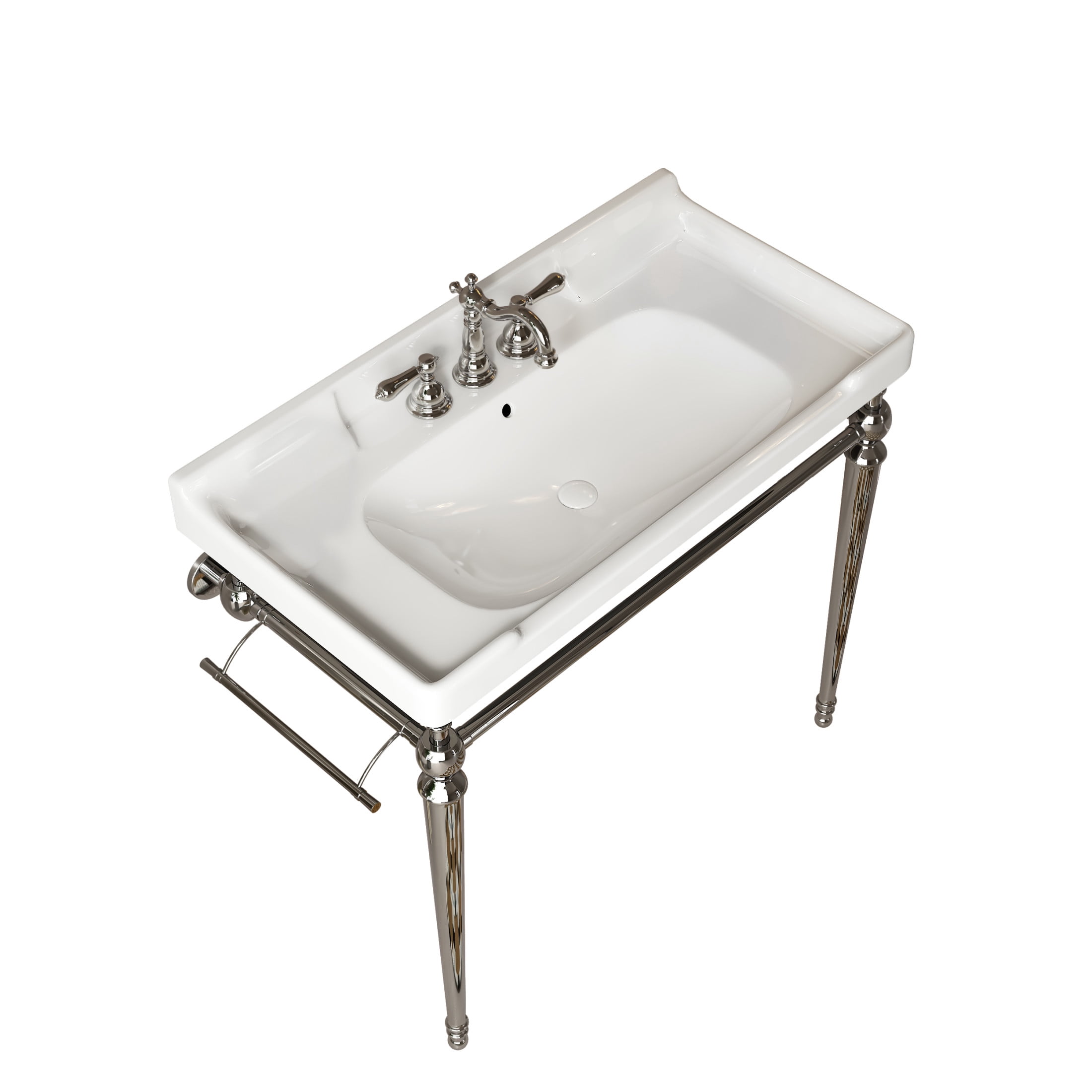Noble House VICI 36" Bathroom Console Sink, Wall-Mounted Ceramic Basin Vanity with Stainless Steel Legs, White & Chrome