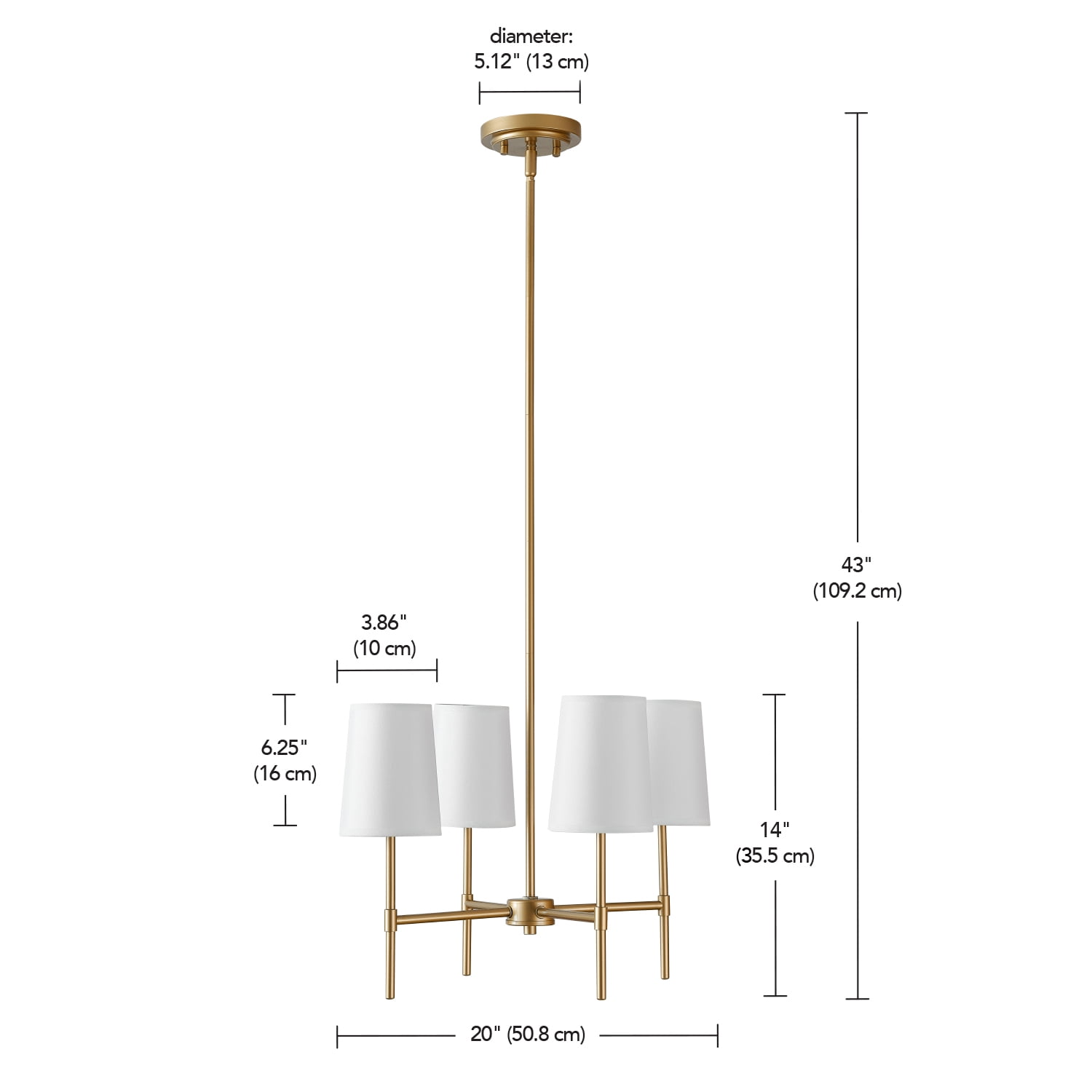 Better Homes & Gardens 4-Light Chandelier Burnished Brass, Fabric Shades with Bulbs