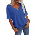 thumbnail image 4 of Women's Short Sleeve T-shirt Women'S 3/4 Sleeve Shirts V Neck Loose Fitting Tops Casual Solid Color Tshirts Trendy Basic Tunic Summer Ladies Tops,Blue Women's Short sleeve T-shirt XL, 4 of 7