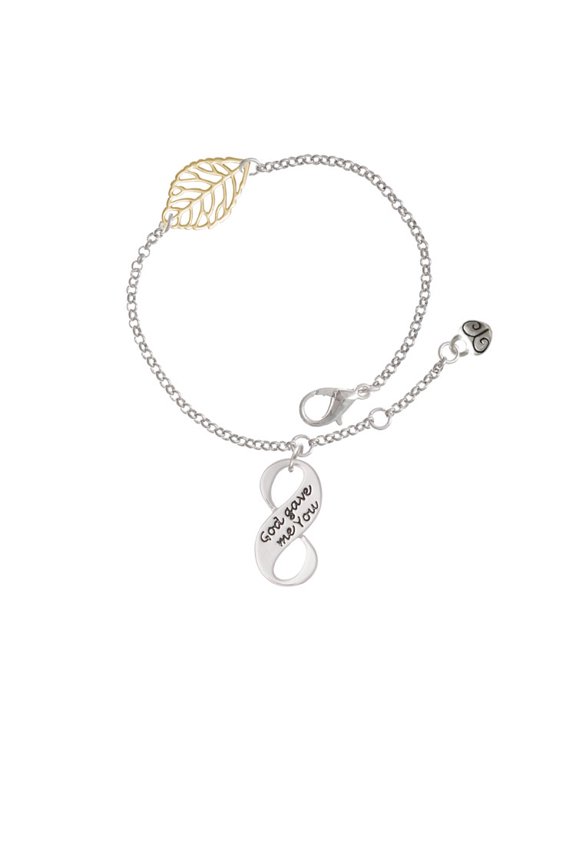 Silvertone God Gave Me You Infinity Sign - Goldtone Leaf Delicate Bracelet, 6.25+1.75"