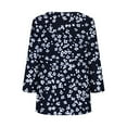 thumbnail image 4 of CYMMPU Spring Tops Round Neck 3/4 Sleeve Loose Fit Tunic Tops Summer Fashion Shirts Flower Printed Blouses for Women Dressy Casual Plus Size Blouse XXXXXL, 4 of 5