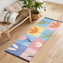 Yayeee Runner Rug for Bedroom 2'x6' Machine Washable Hallway Non Slip Mat, Blue Flowers