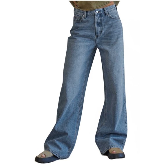 Ripped Jeans ladies Low Rise Baggy Jeans for Women, Straight Leg Jean Pants, Teen Girls Casual Loose Fitting Boyfriends Denim Trousers with Pockets Blue L