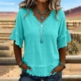 thumbnail image 4 of CQXIDFH Under $20 Women's Summer Linen Blend Top, Short Sleeve Solid Color Loose Fit Casual Blouse Business Dressy Casual 2026 Vacation Fashion Clothing Mint Green T-shirt, L, 4 of 9