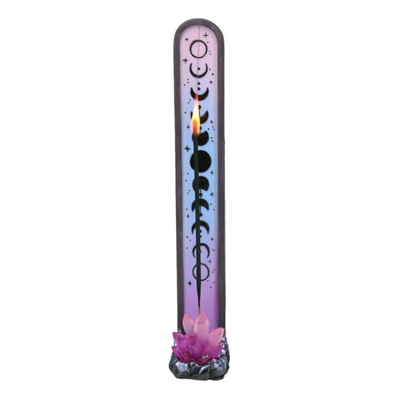 Wicca Mystic Moon Phase With Purple Crystal Incense Holder Tower Figurine
