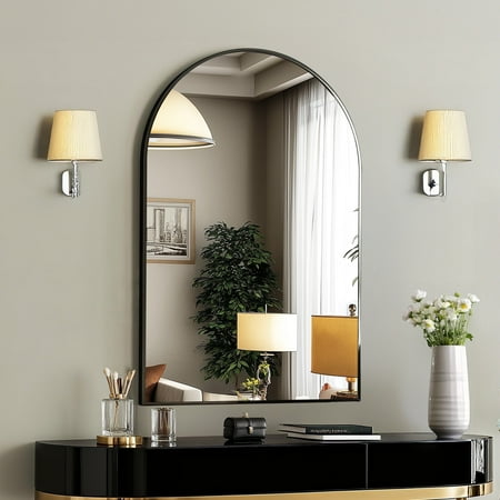 EDX 20 X30 Arched Bathroom Mirror Wall Mounted Mirror with Aluminum Alloy Frame Bathroom Mirror for Living Room Bedroom Bathroom and Entryway Black