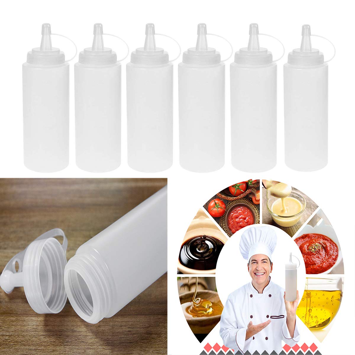 12 Pack 8 Oz Squeeze Condiment Bottles with Tip Cap