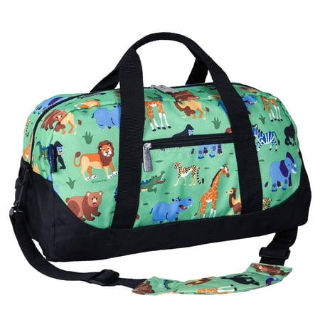 Wildkin Kids Overnighter Duffel Bag for Boys & Girls, Features Two Carrying Handles and Removable Padded Shoulder Strap, BPA & Phthalate Free (Wild Animals Green)