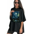 thumbnail image 3 of Plus Size Shirt for Women Black Tops for Women Short Sleeves Shirt for Women Starry Night T Shirt Crewneck Shirt for Women 4XL, 3 of 5