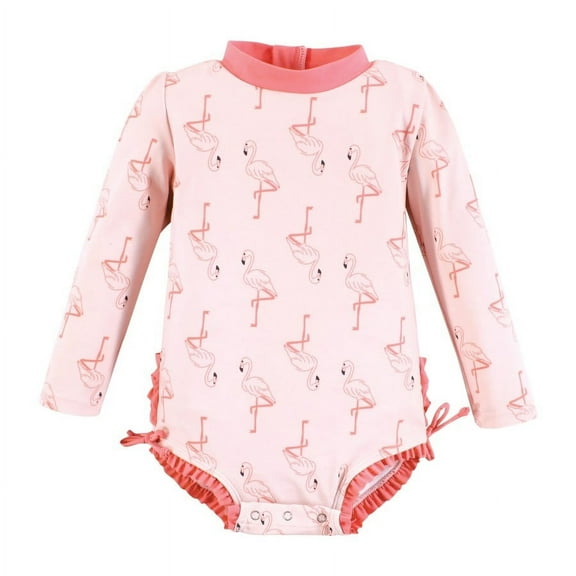 Hudson Baby Girls Rashguard Baby Swimsuit, Pink Flamingo, 3-6 Months